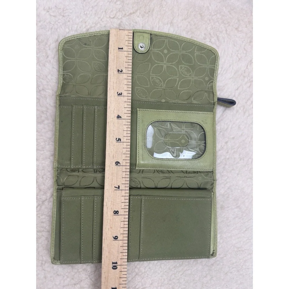 Vintage Y2K Fossil Spring Green Leather Trifold Wallet Organizer Retro 2000s